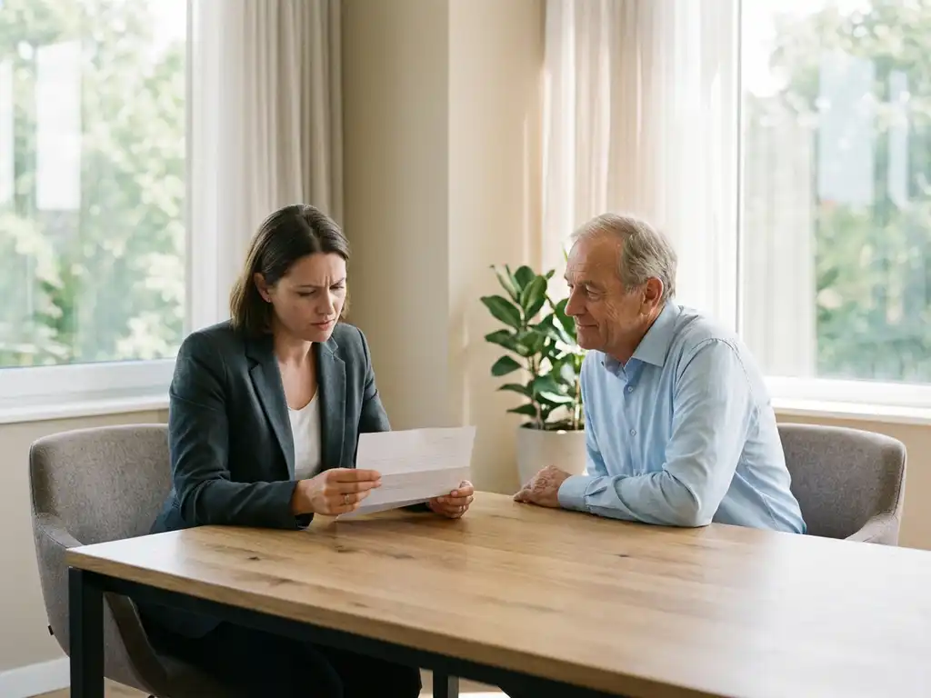 Professionele vrouw houdt ontslagbrief vast tijdens gesprek met ondersteunende HR-manager aan houten bureau in modern kantoor